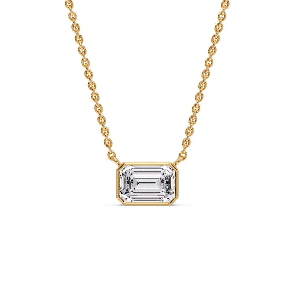 Minimalist Bezel Set Emerald Pendant with 14K Yellow Gold White Diamond