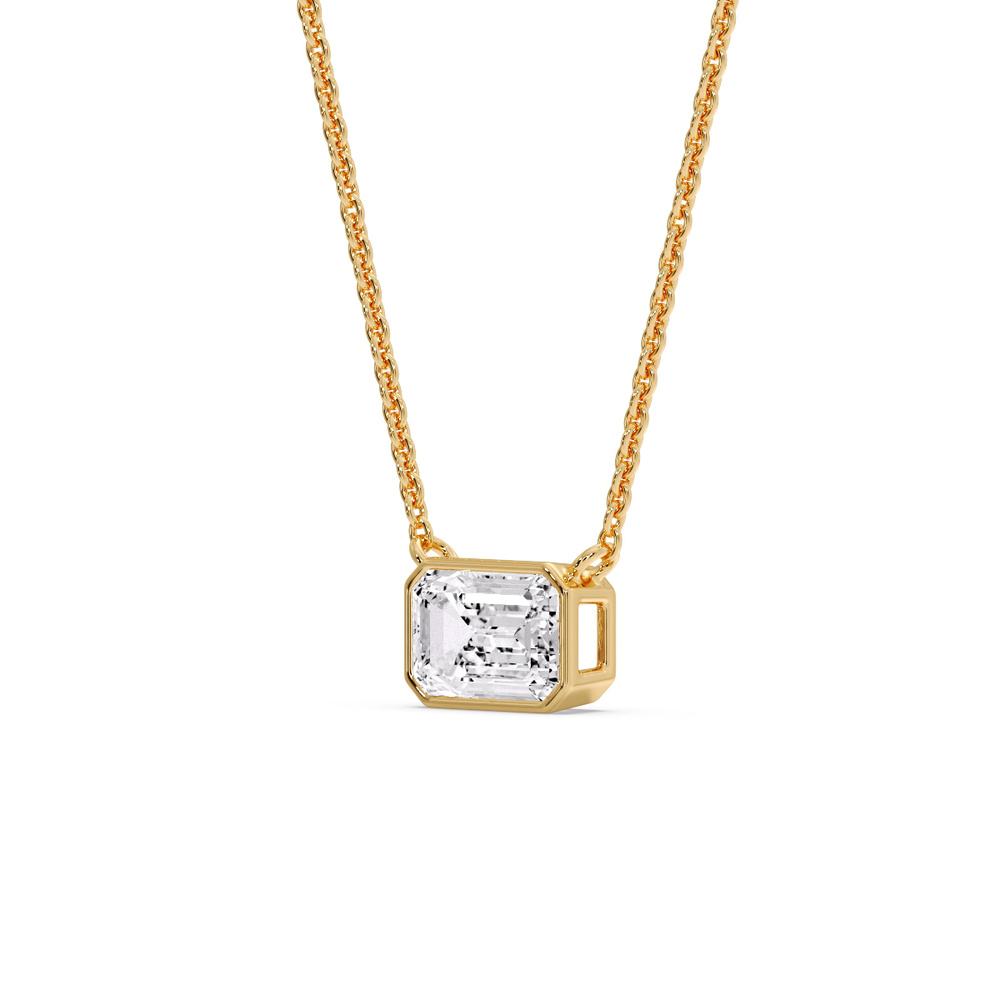 Minimalist Bezel Set Emerald Pendant with 14K Yellow Gold White Diamond