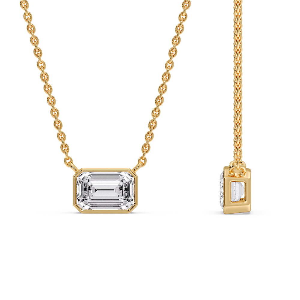 Minimalist Bezel Set Emerald Pendant with 14K Yellow Gold White Diamond