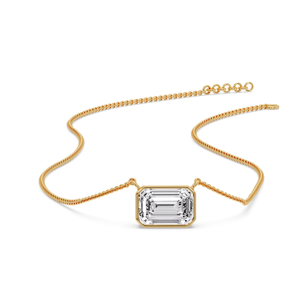 Minimalist Bezel Set Emerald Pendant with 14K Yellow Gold White Diamond