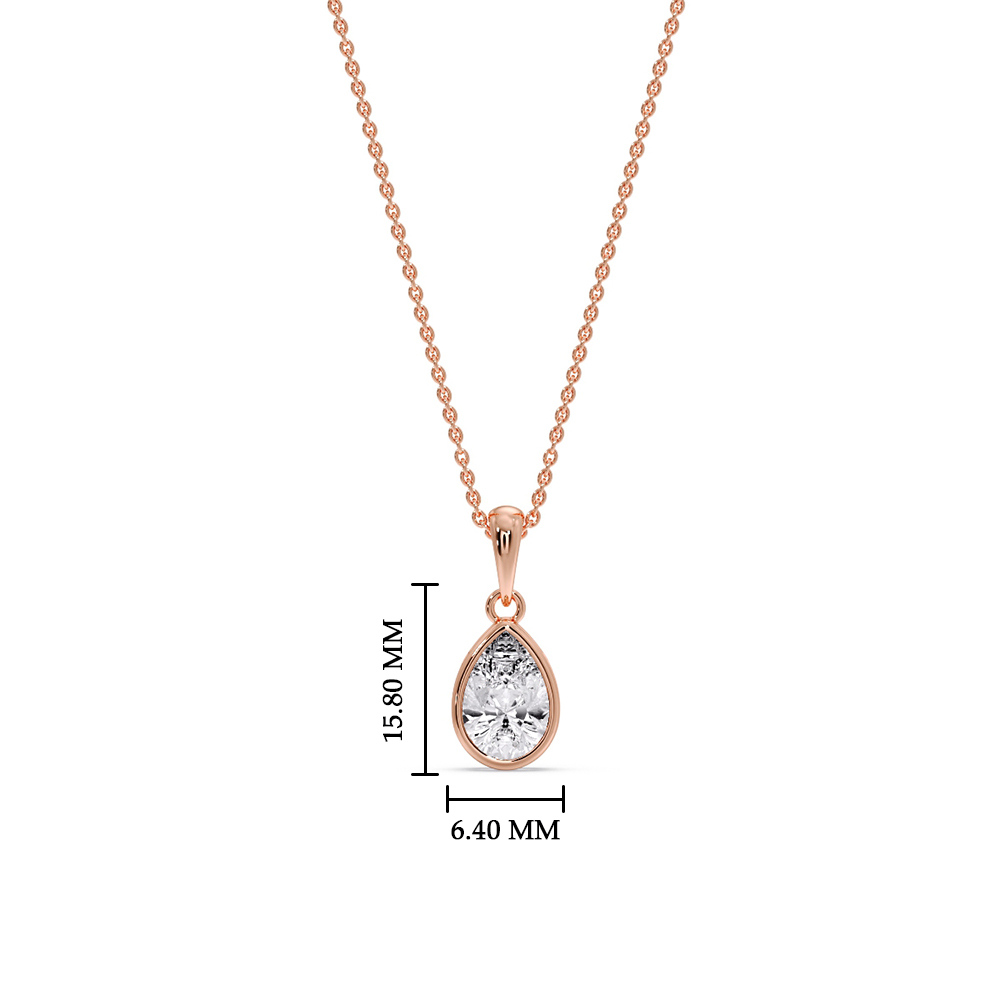 Minimalist Pear Cut Solitaire Diamond Pendant with 14K Rose Gold White Diamond