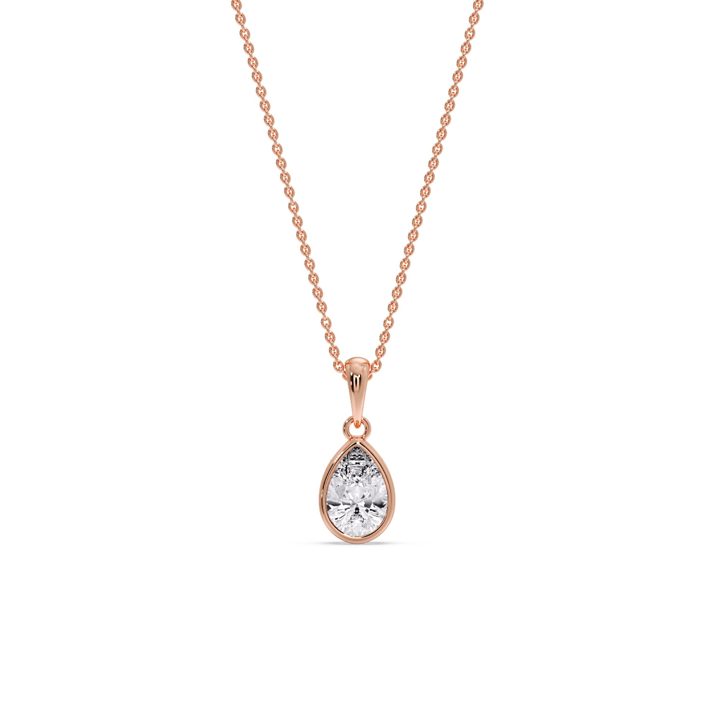 Minimalist Pear Cut Solitaire Diamond Pendant with 14K Rose Gold White Diamond