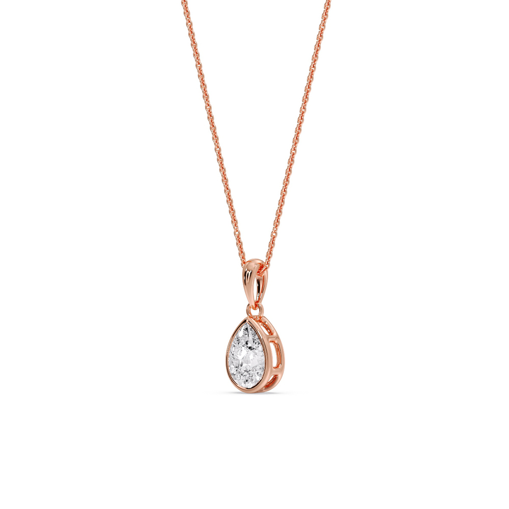Minimalist Pear Cut Solitaire Diamond Pendant with 14K Rose Gold White Diamond