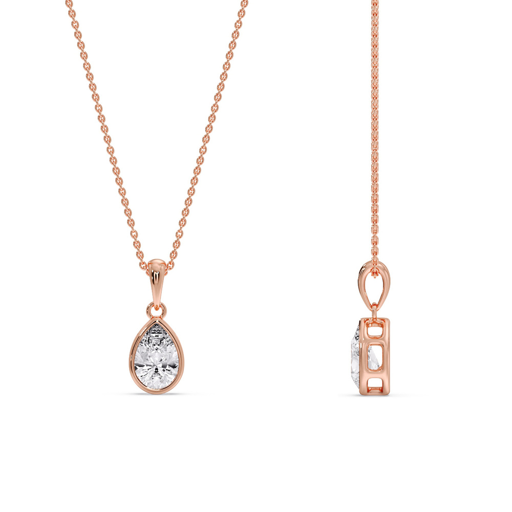 Minimalist Pear Cut Solitaire Diamond Pendant with 14K Rose Gold White Diamond