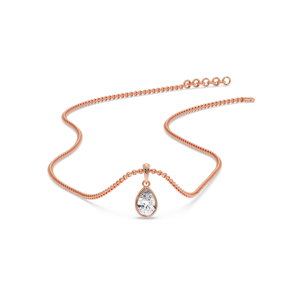 Minimalist Pear Cut Solitaire Diamond Pendant with 14K Rose Gold White Diamond