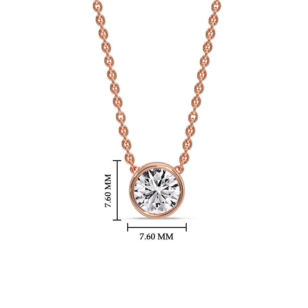 One Carat Round Bezel Solitaire Pendant with 14K Rose Gold White Diamond
