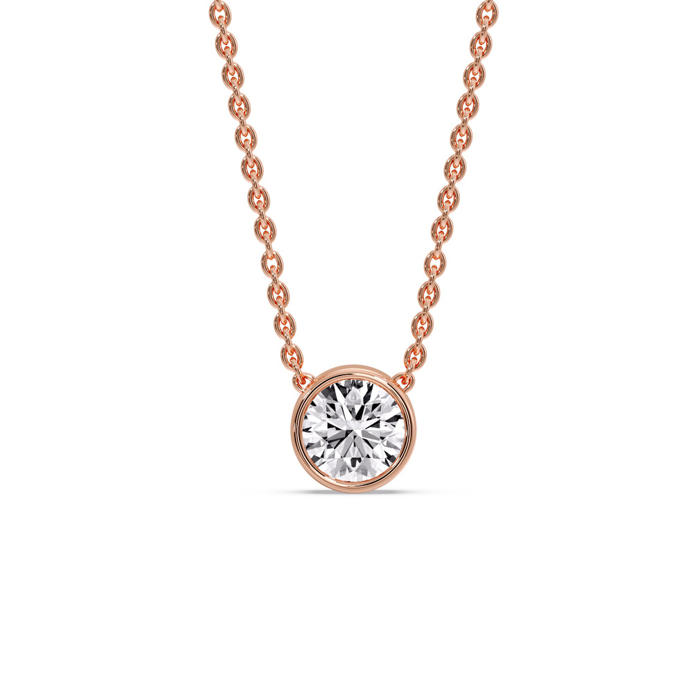 One Carat Round Bezel Solitaire Pendant with 14K Rose Gold White Diamond