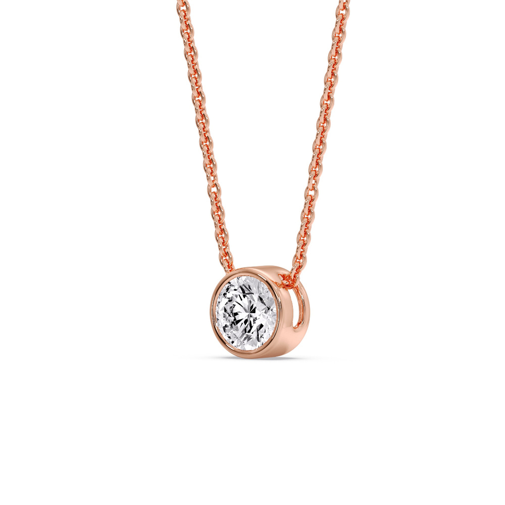 One Carat Round Bezel Solitaire Pendant with 14K Rose Gold White Diamond