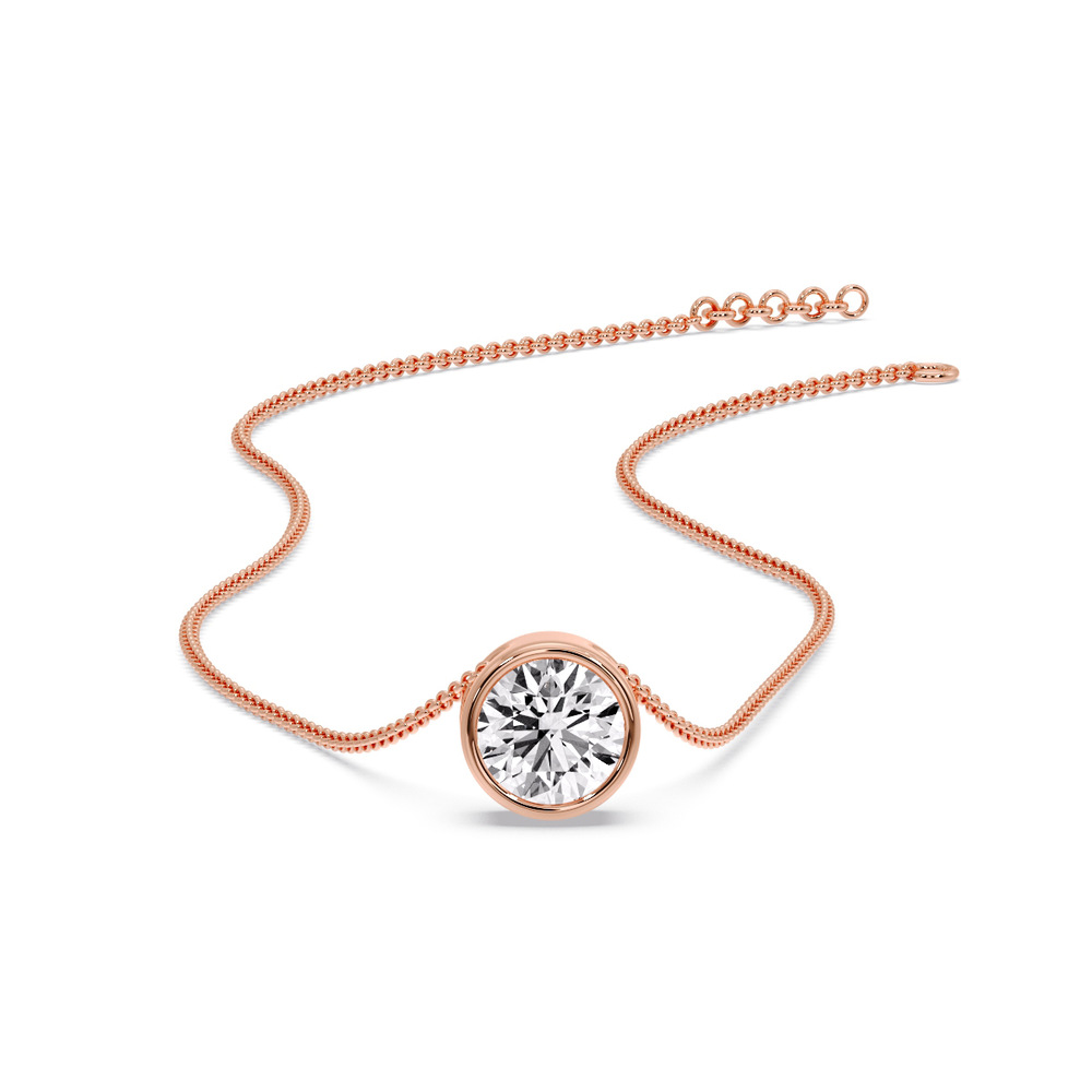 One Carat Round Bezel Solitaire Pendant with 14K Rose Gold White Diamond