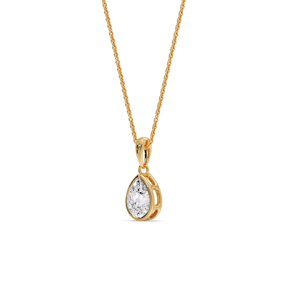 Pear Bezel Diamond Teardrop Pendant with 14K Yellow Gold White Diamond