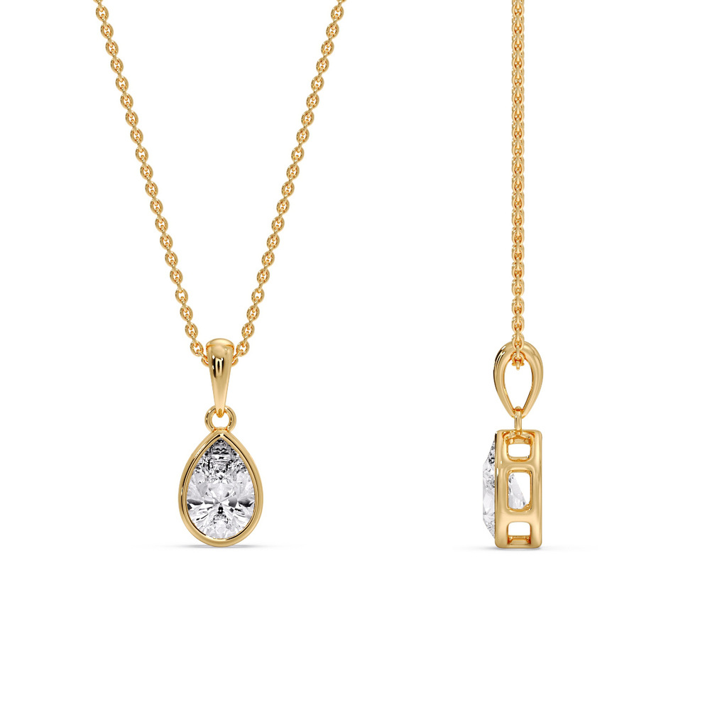 Pear Bezel Diamond Teardrop Pendant with 14K Yellow Gold White Diamond
