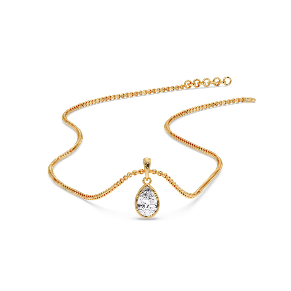 Pear Bezel Diamond Teardrop Pendant with 14K Yellow Gold White Diamond