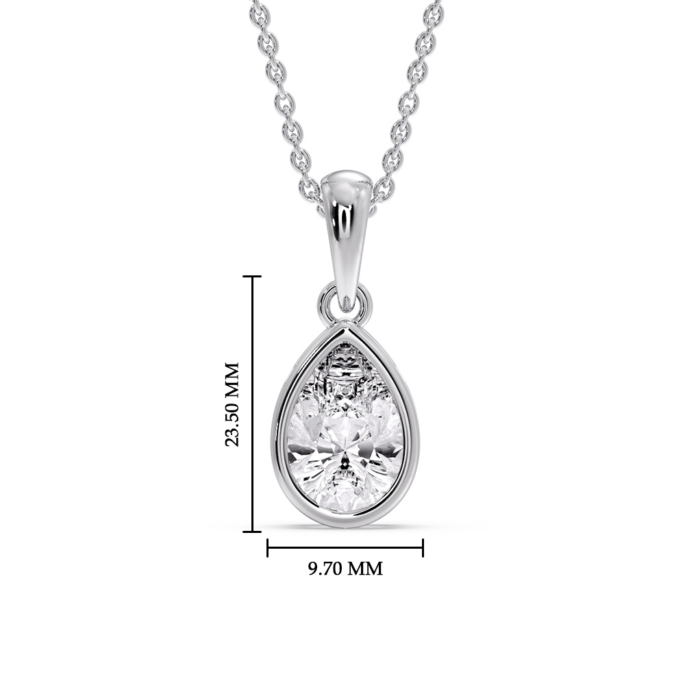 Pear Cut Diamond Solitaire Teardrop Pendant with 14K White Gold White Diamond
