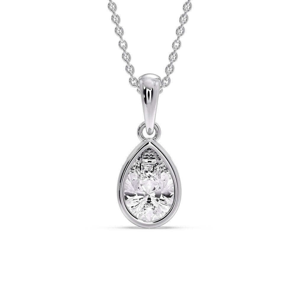 Pear Cut Diamond Solitaire Teardrop Pendant with 14K White Gold White Diamond