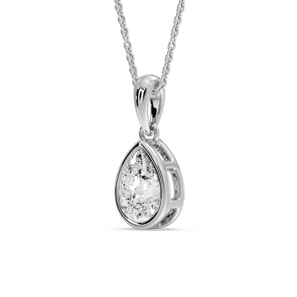 Pear Cut Diamond Solitaire Teardrop Pendant with 14K White Gold White Diamond