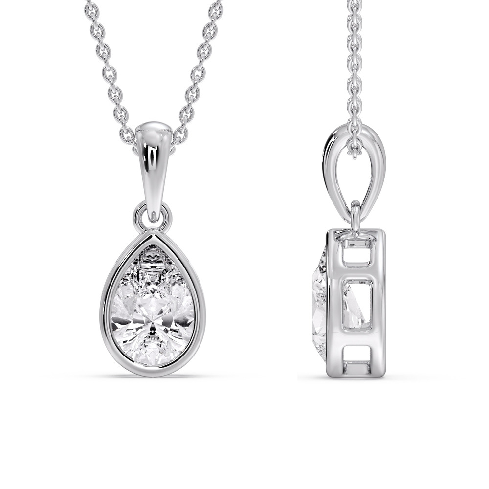 Pear Cut Diamond Solitaire Teardrop Pendant with 14K White Gold White Diamond