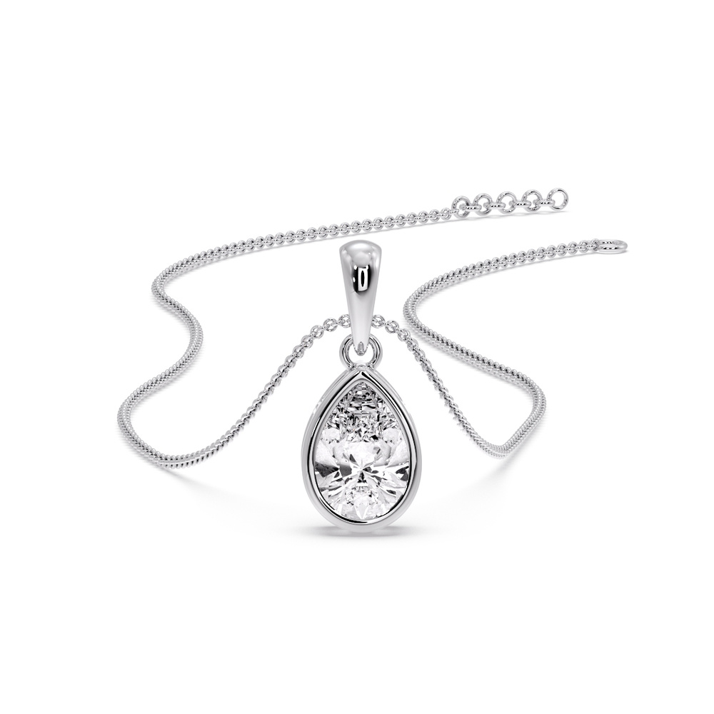 Pear Cut Diamond Solitaire Teardrop Pendant with 14K White Gold White Diamond