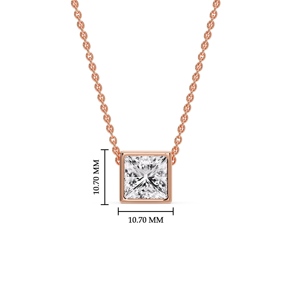 Princess Cut Square Bezel Set Solitaire Pendant with 14K Rose Gold White Diamond