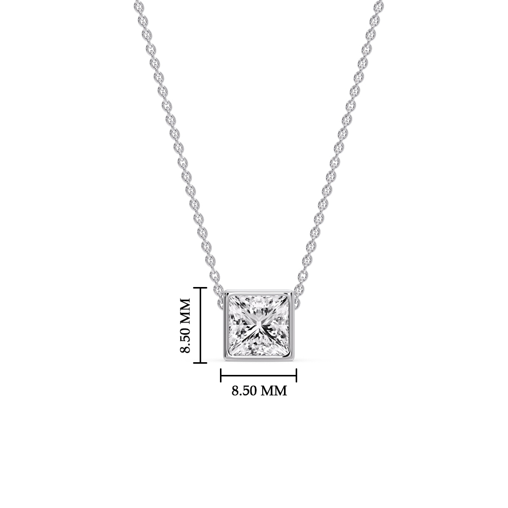 Princess Diamond Bezel Set Solitaire Pendant with 14K White Gold White Diamond