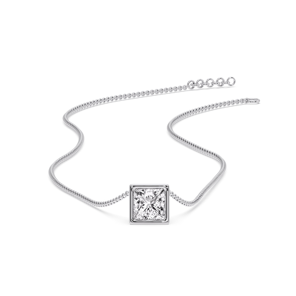 Princess Diamond Bezel Set Solitaire Pendant with 14K White Gold White Diamond