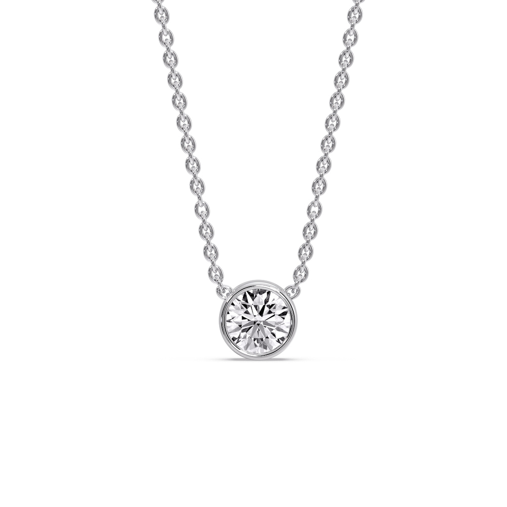 Round Bezel 0.75 Carat Solitaire Pendant with 14K White Gold White Diamond