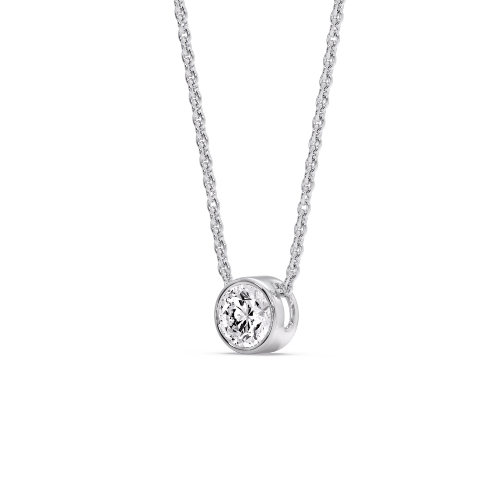 Round Bezel 0.75 Carat Solitaire Pendant with 14K White Gold White Diamond