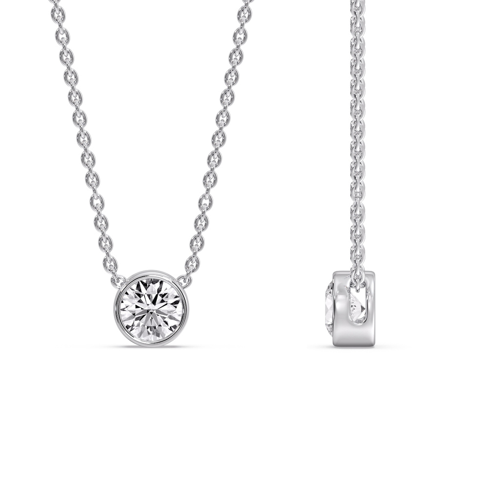 Round Bezel 0.75 Carat Solitaire Pendant with 14K White Gold White Diamond