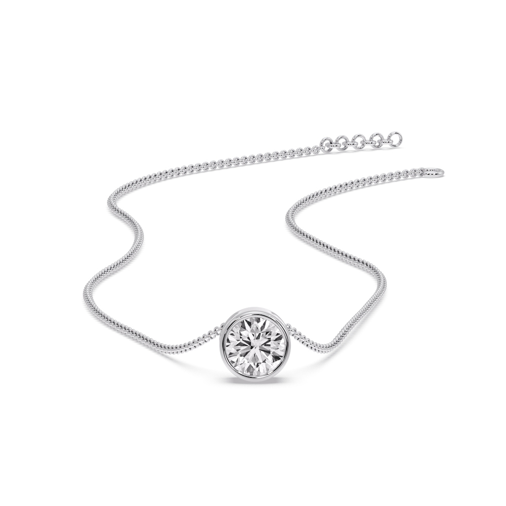 Round Bezel 0.75 Carat Solitaire Pendant with 14K White Gold White Diamond