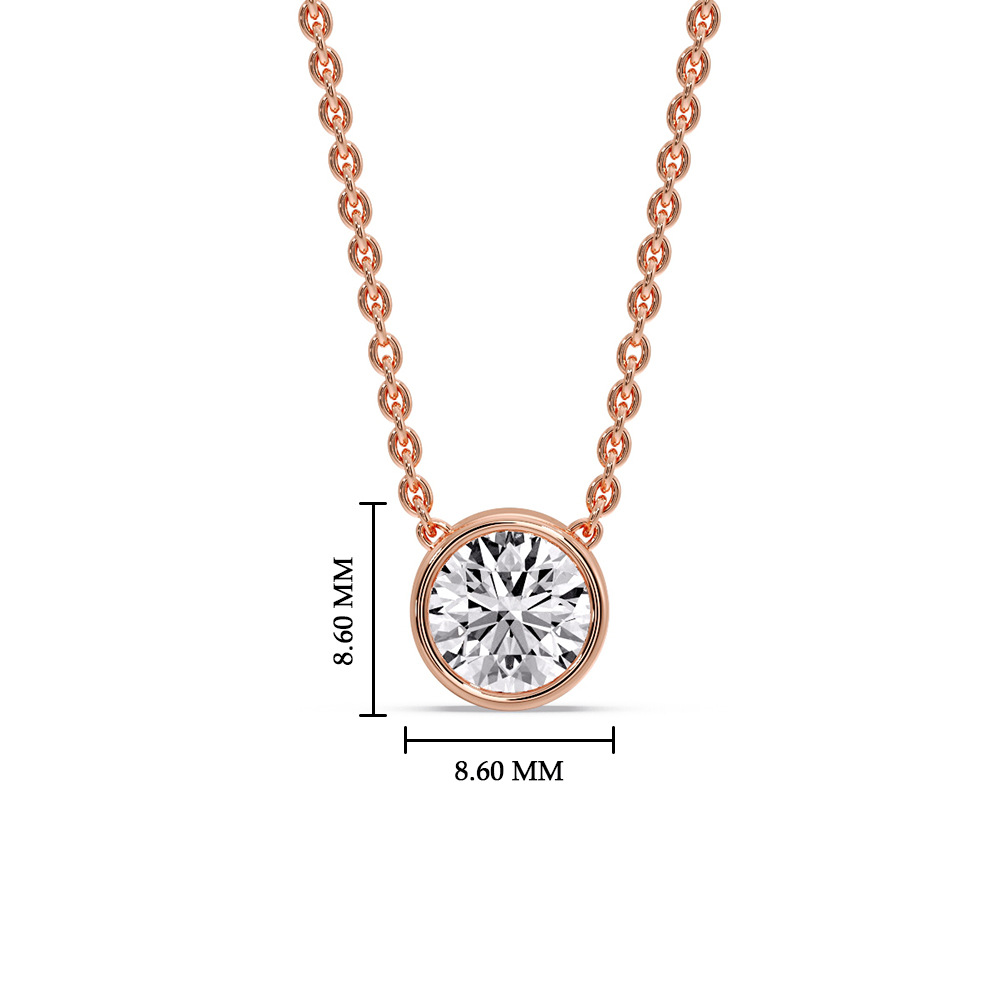 Round Bezel Solitaire Diamond 1.50 Carat Pendant with 14K Rose Gold White Diamond