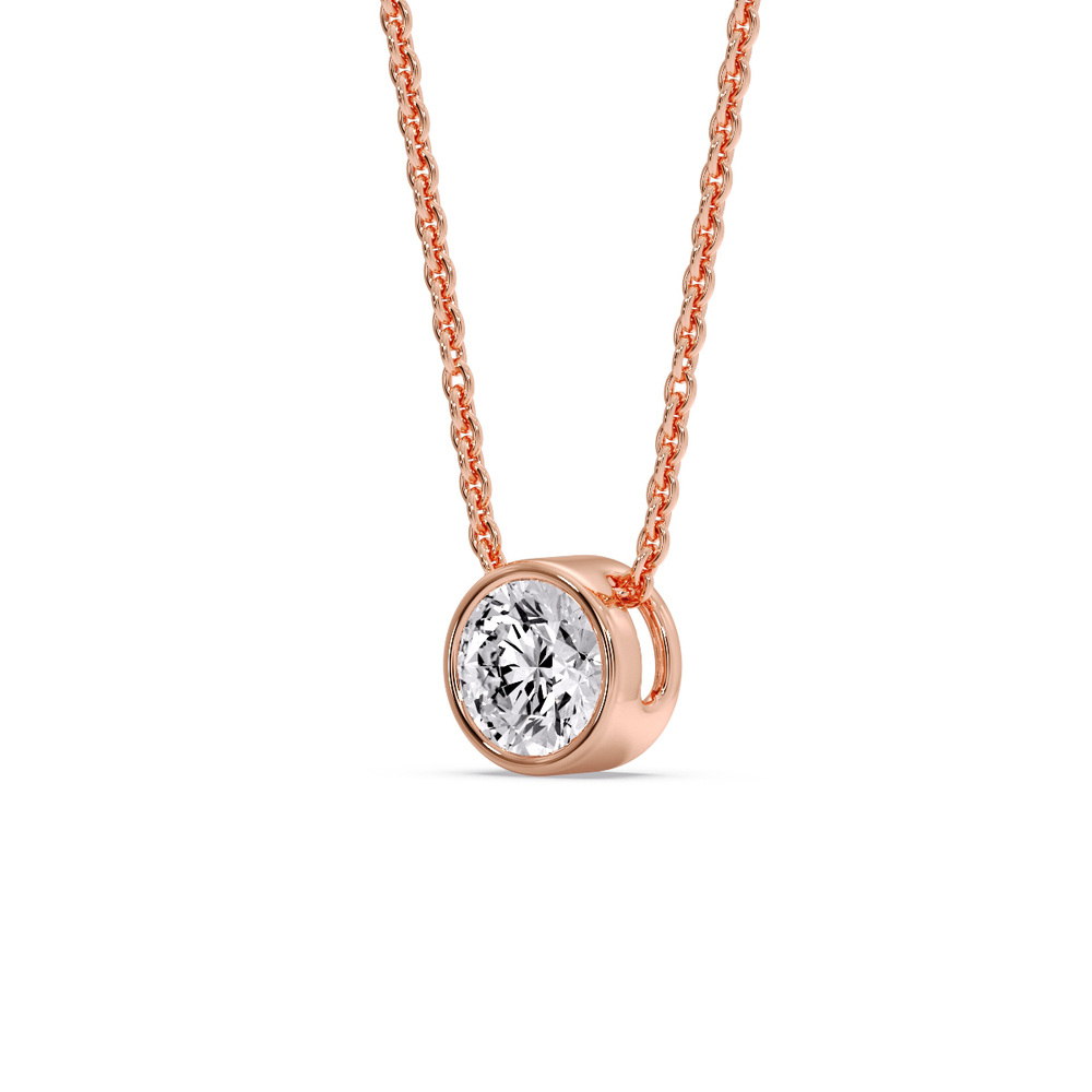 Round Bezel Solitaire Diamond 1.50 Carat Pendant with 14K Rose Gold White Diamond
