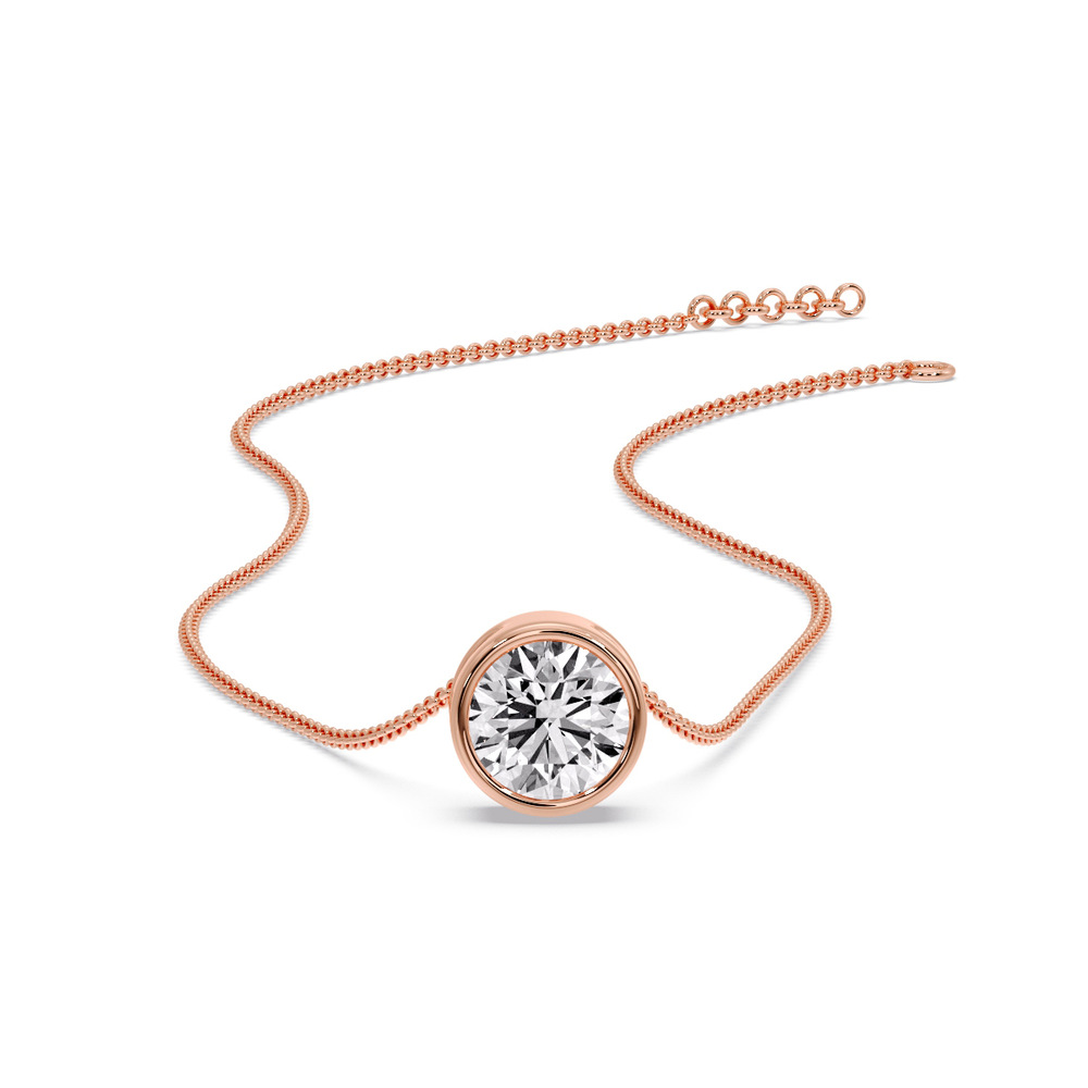 Round Bezel Solitaire Diamond 1.50 Carat Pendant with 14K Rose Gold White Diamond