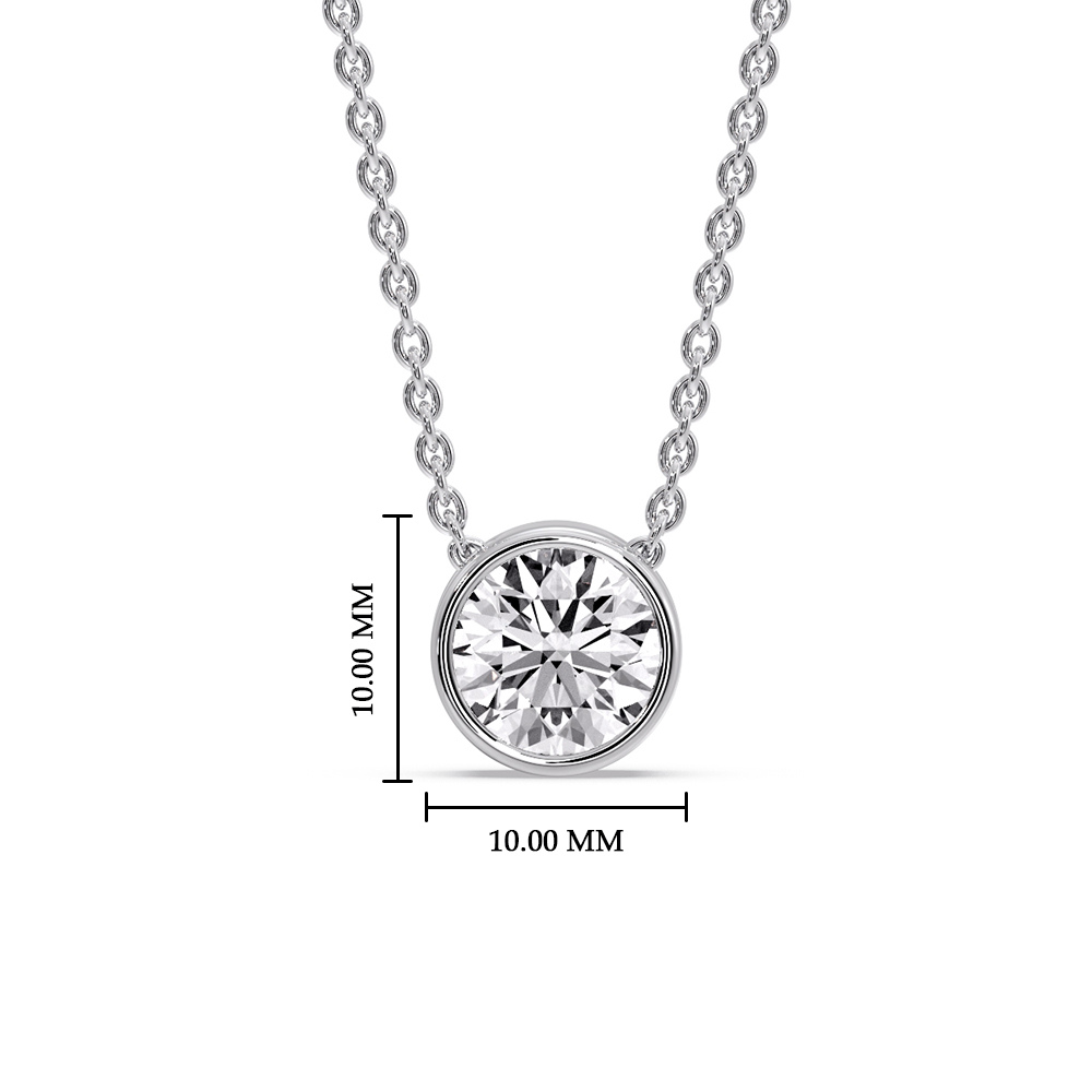 Round Bezel Solitaire Diamond 2.50 Carat Pendant with 14K White Gold White Diamond