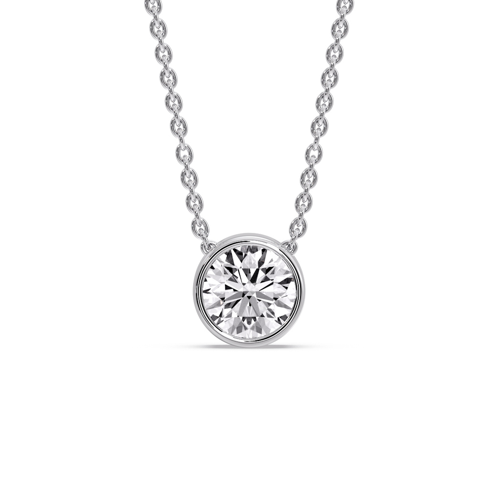 Round Bezel Solitaire Diamond 2.50 Carat Pendant with 14K White Gold White Diamond