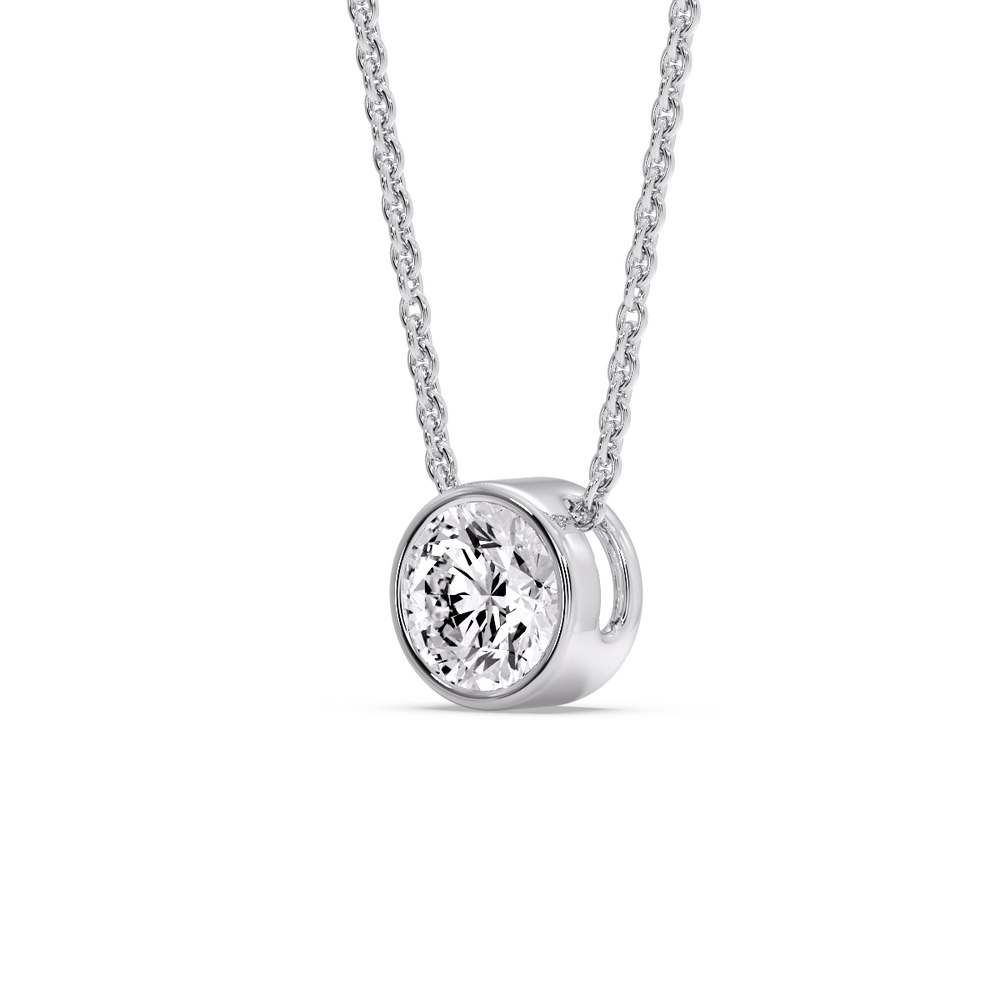 Round Bezel Solitaire Diamond 2.50 Carat Pendant with 14K White Gold White Diamond