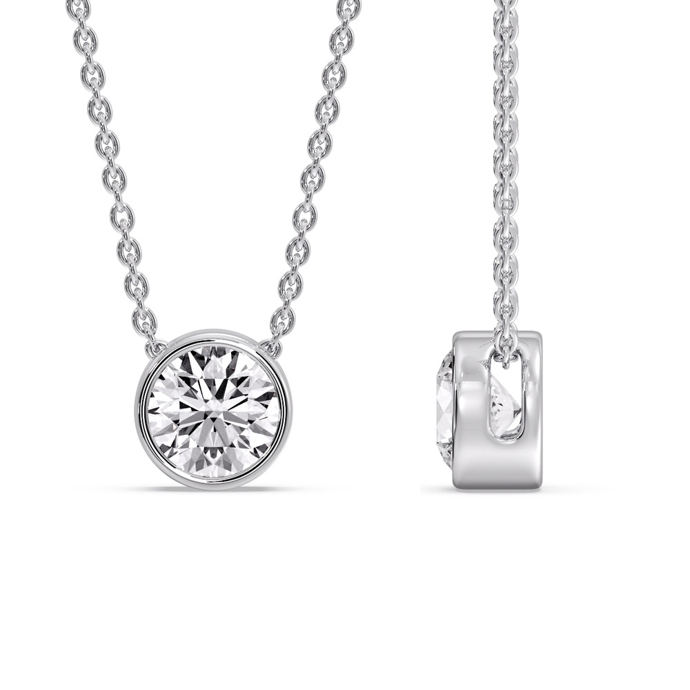 Round Bezel Solitaire Diamond 2.50 Carat Pendant with 14K White Gold White Diamond