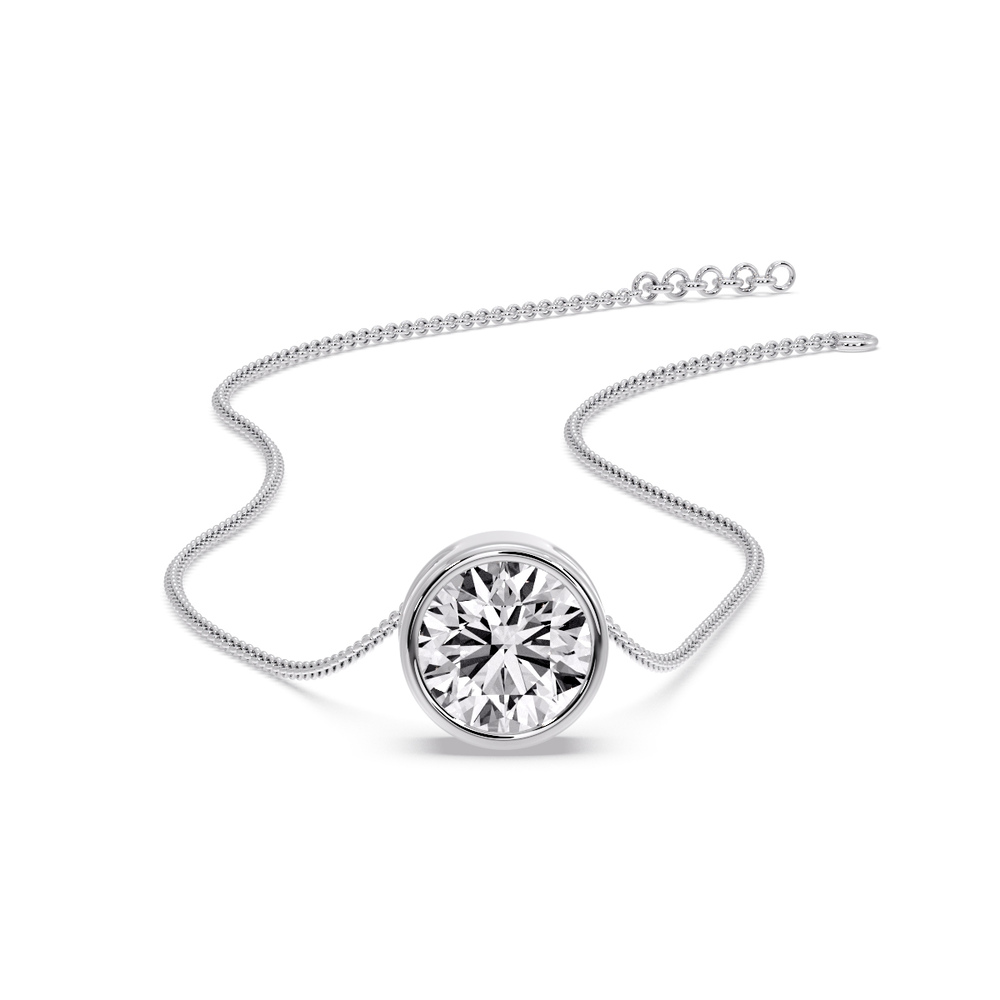 Round Bezel Solitaire Diamond 2.50 Carat Pendant with 14K White Gold White Diamond