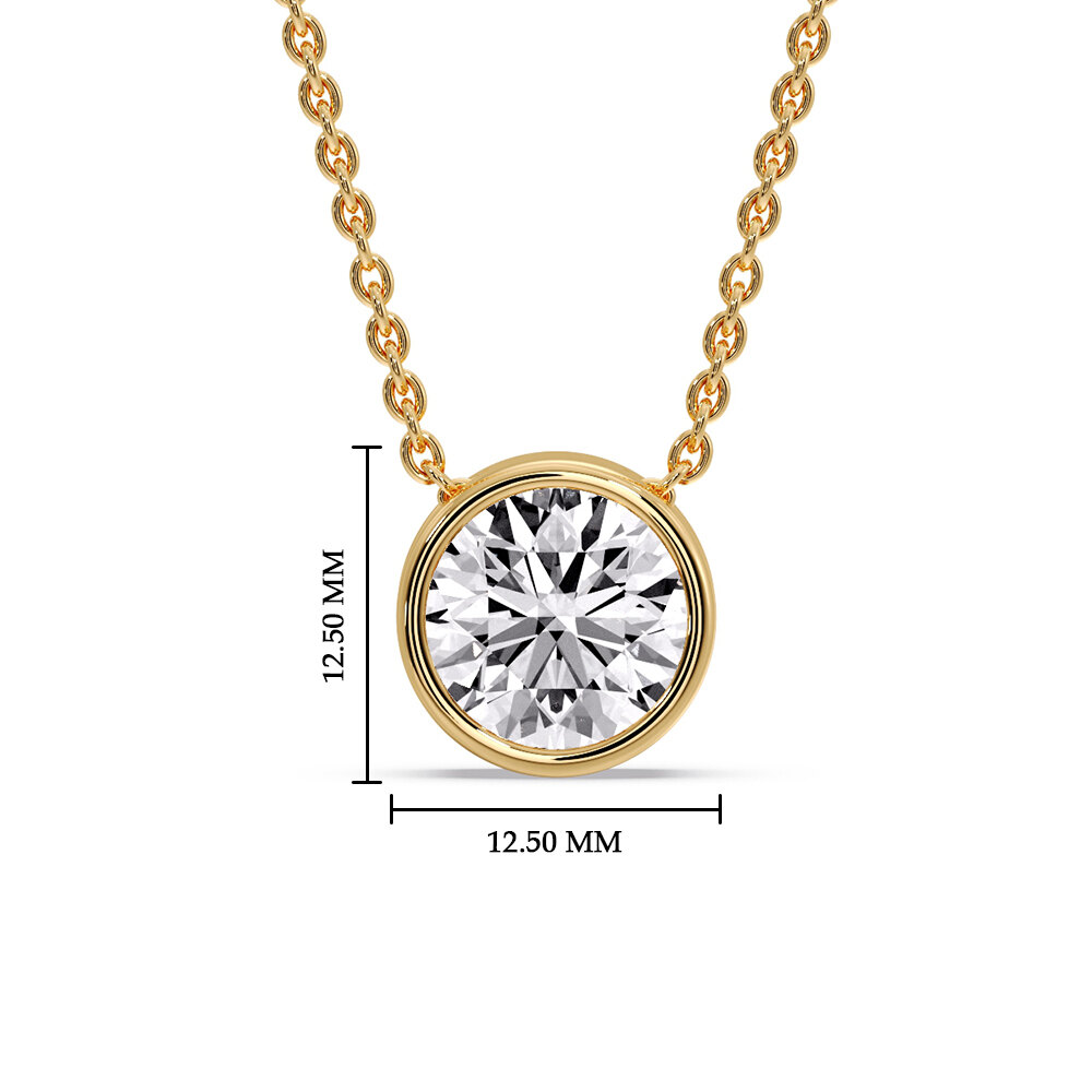 Round Bezel Solitaire Diamond 5 Carat Pendant with 14K Yellow Gold White Diamond