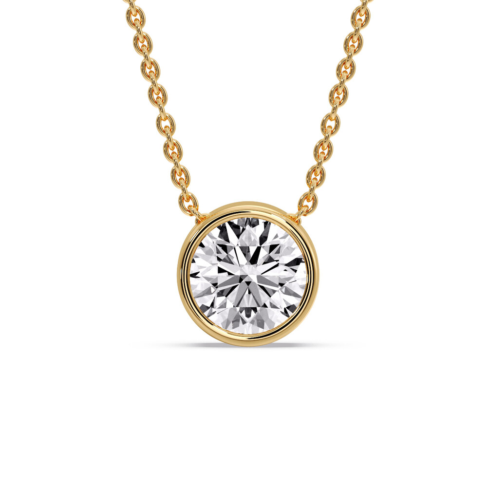 Round Bezel Solitaire Diamond 5 Carat Pendant with 14K Yellow Gold White Diamond