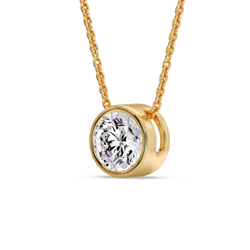 Round Bezel Solitaire Diamond 5 Carat Pendant with 14K Yellow Gold White Diamond