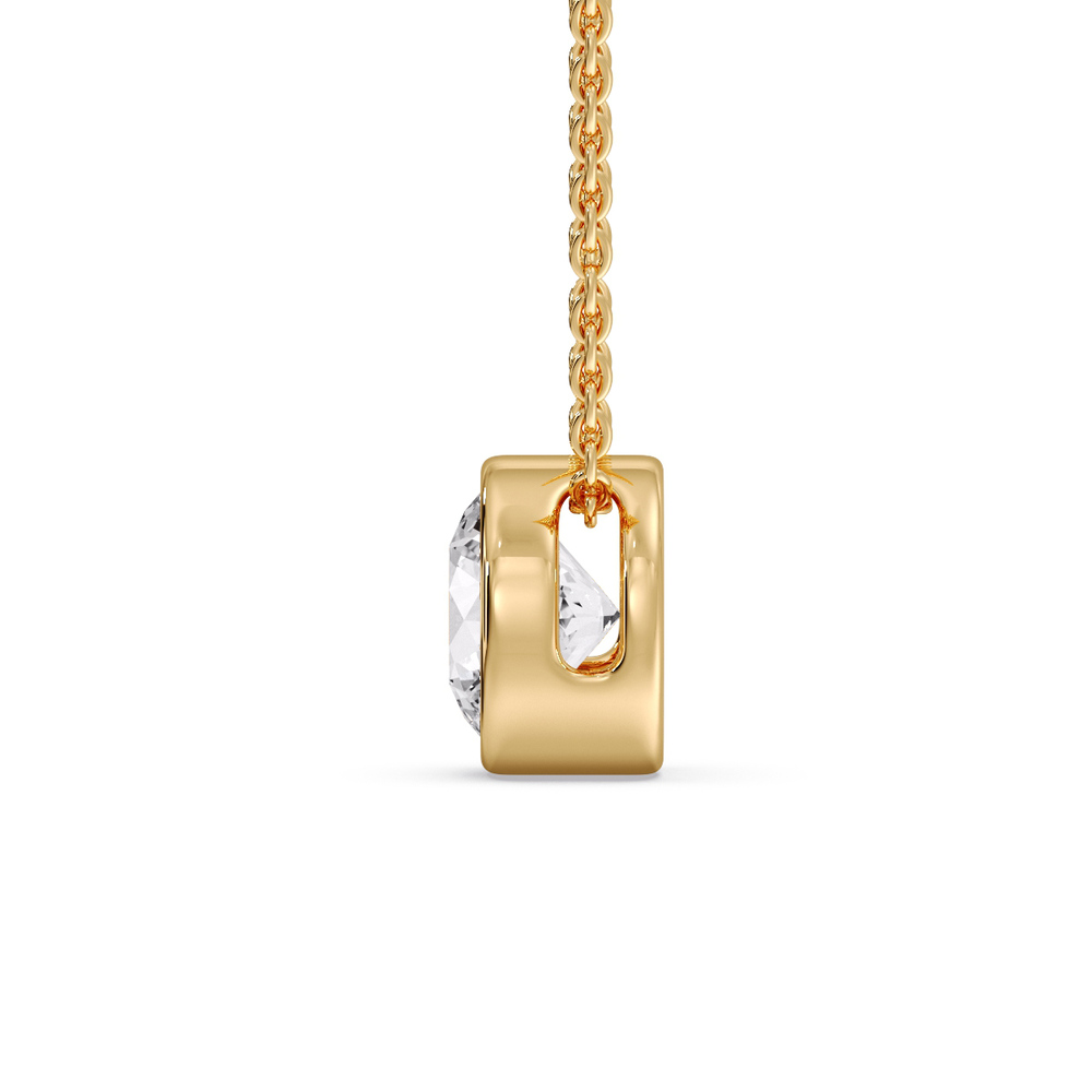 Round Bezel Solitaire Diamond 5 Carat Pendant with 14K Yellow Gold White Diamond