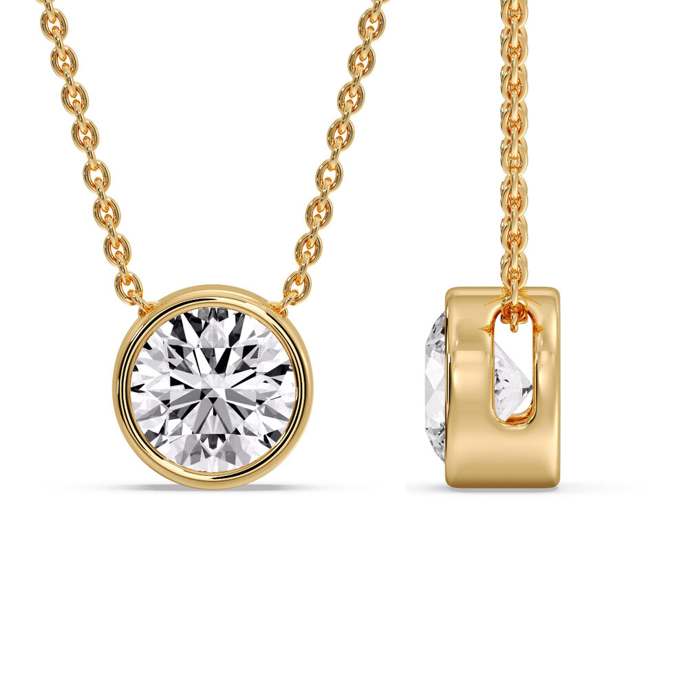 Round Bezel Solitaire Diamond 5 Carat Pendant with 14K Yellow Gold White Diamond