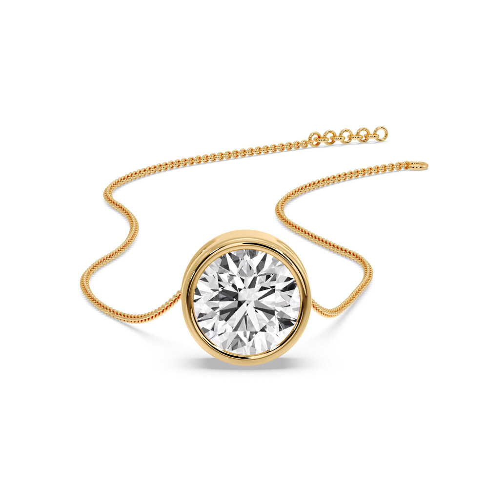 Round Bezel Solitaire Diamond 5 Carat Pendant with 14K Yellow Gold White Diamond