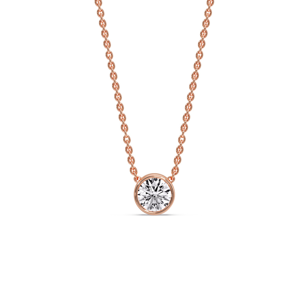 Round Bezel Solitaire Half Carat Pendant with 14K Rose Gold White Diamond
