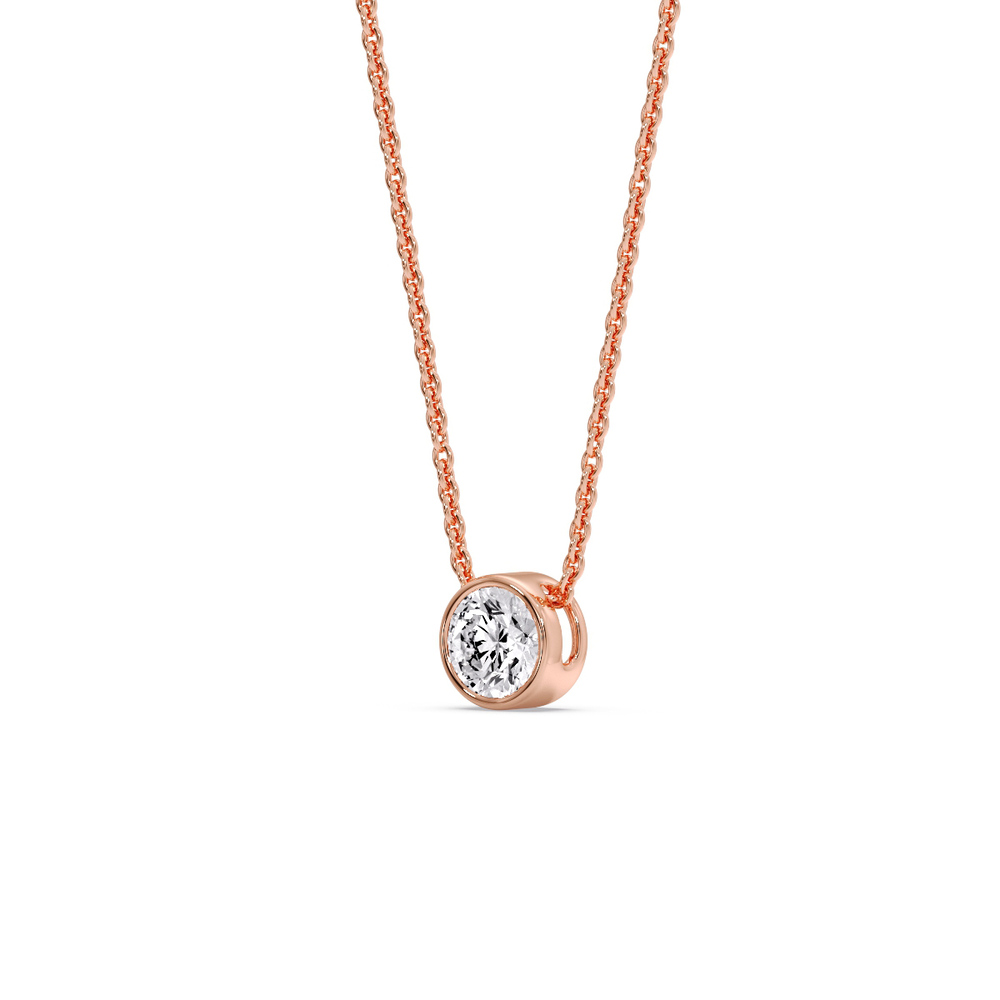 Round Bezel Solitaire Half Carat Pendant with 14K Rose Gold White Diamond