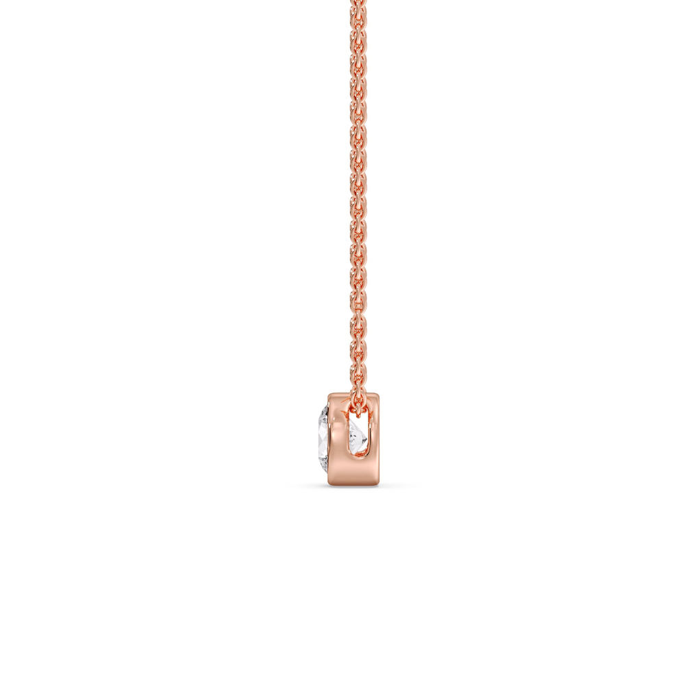 Round Bezel Solitaire Half Carat Pendant with 14K Rose Gold White Diamond