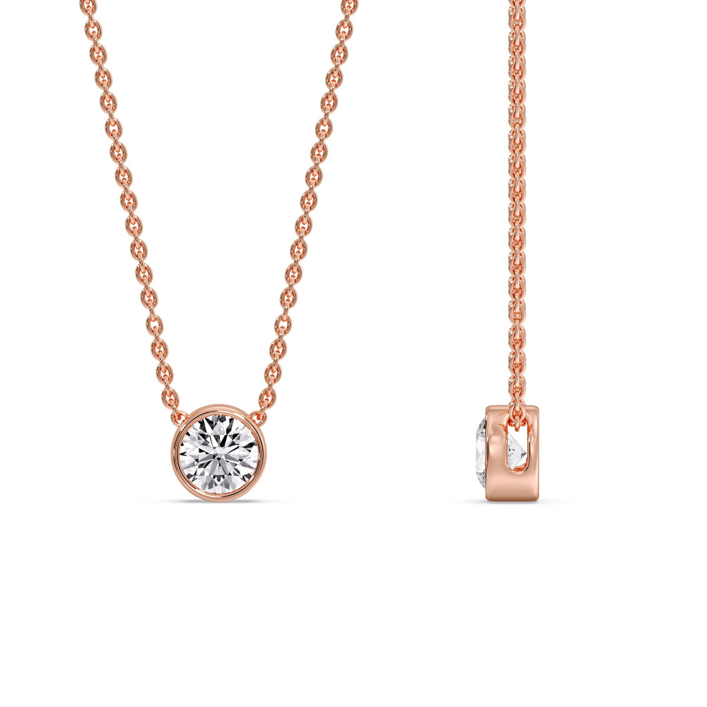 Round Bezel Solitaire Half Carat Pendant with 14K Rose Gold White Diamond