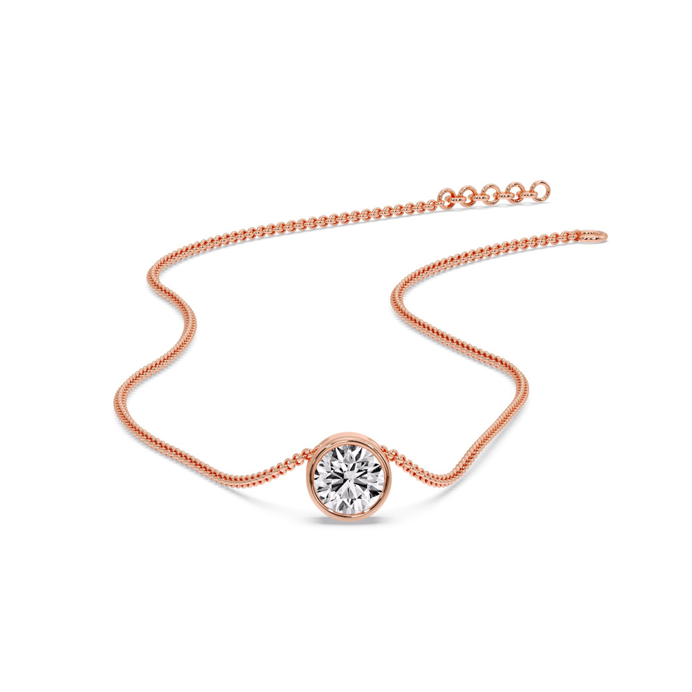 Round Bezel Solitaire Half Carat Pendant with 14K Rose Gold White Diamond
