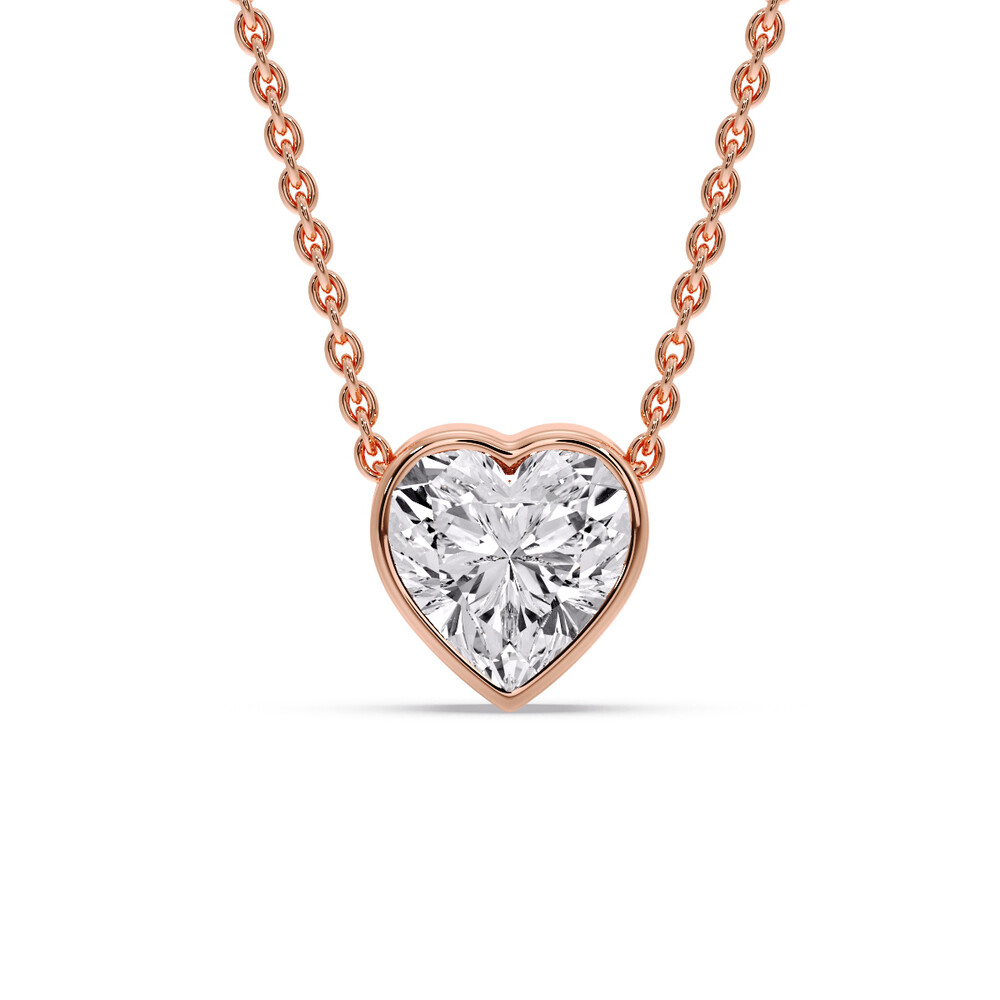 Single Heart Diamond Bezel Pendant with 14K Rose Gold White Diamond
