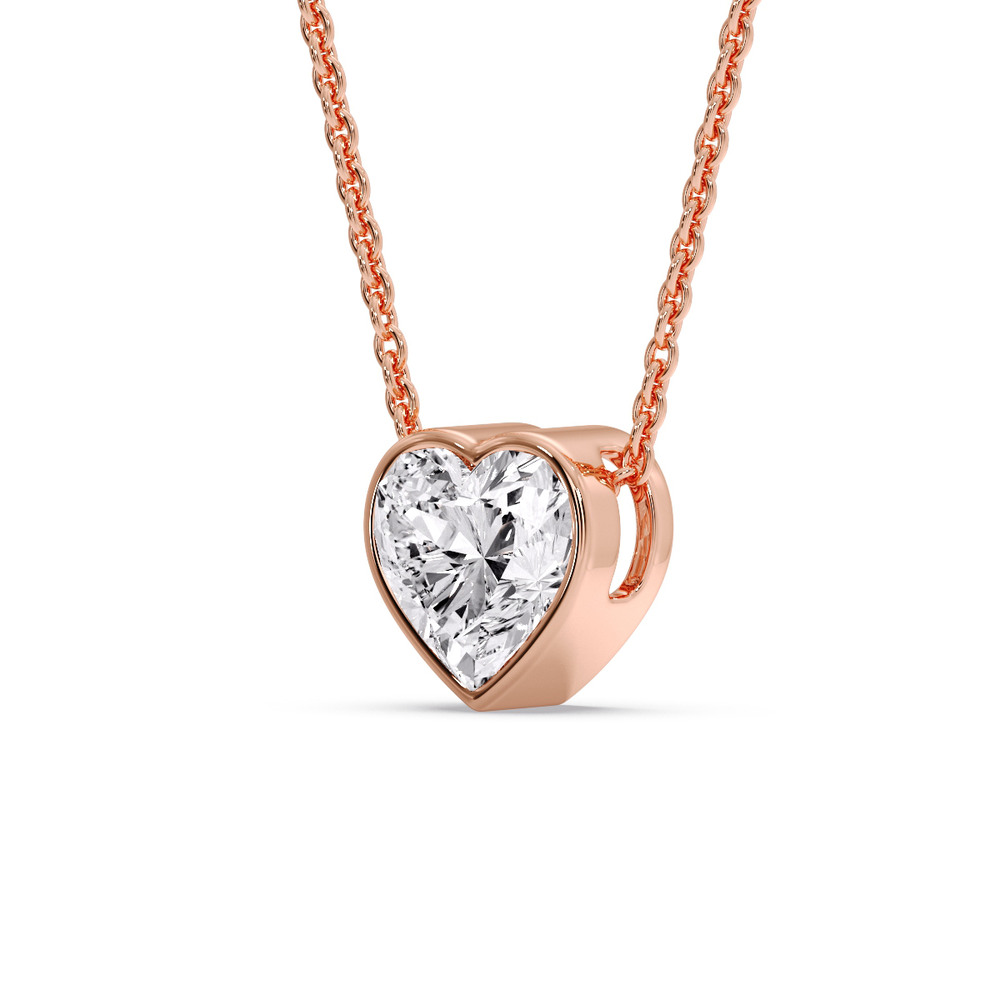 Single Heart Diamond Bezel Pendant with 14K Rose Gold White Diamond