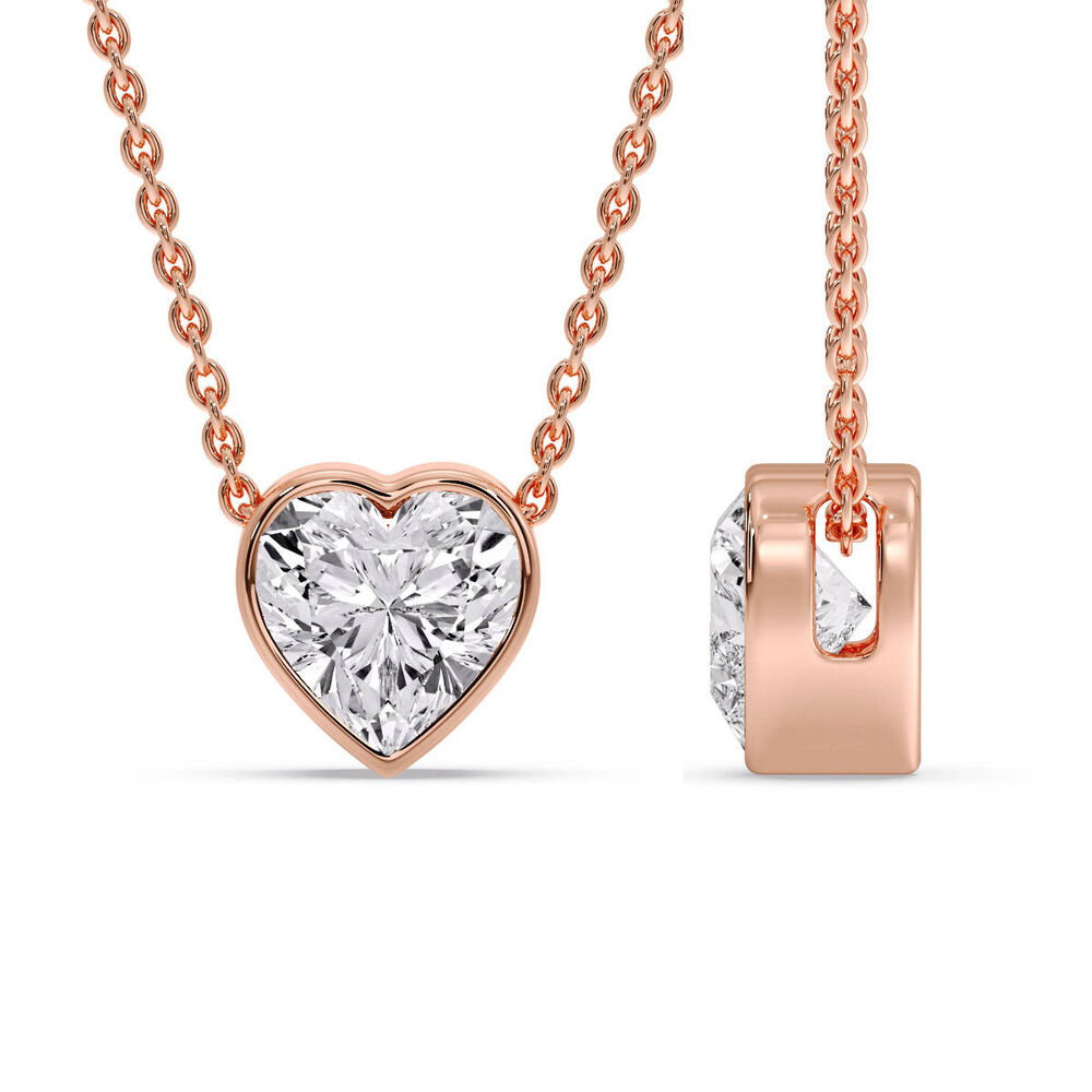 Single Heart Diamond Bezel Pendant with 14K Rose Gold White Diamond